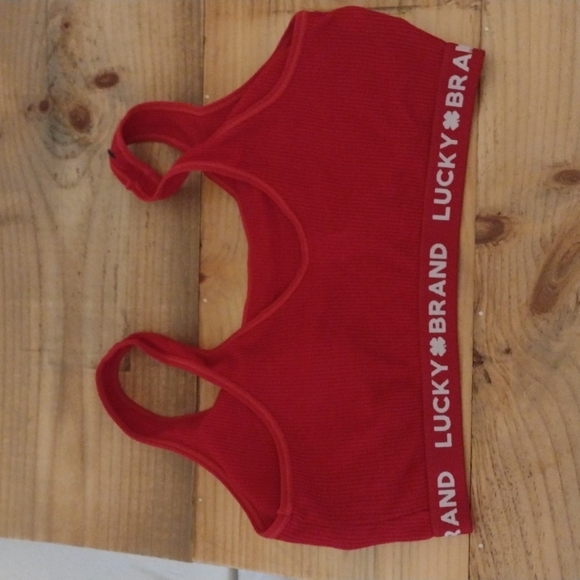 Lucky Brand Red Waffle Knit Wire Free Logo Bra Size L - Picture 11 of 11